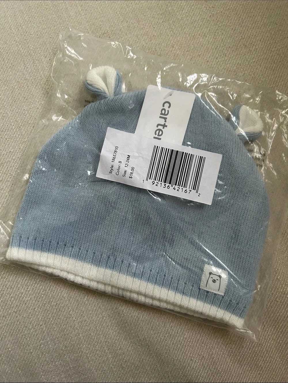 Baby Knit Hat in Light Blue and White - Kids Carter’s